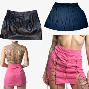 PRETTYLITTLETHING Pink Lace up,FauxLeather and Pleated mini-All Medium